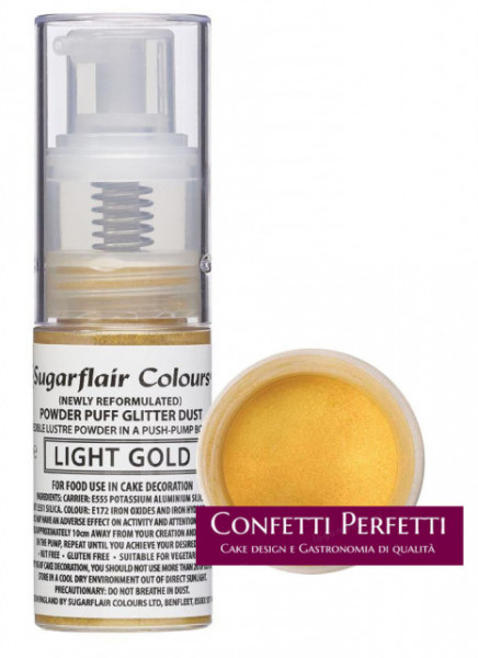 Oro Chiaro. Colorante Spray in polvere. Pump Spray Glitter Light Gold.  Sugarflair