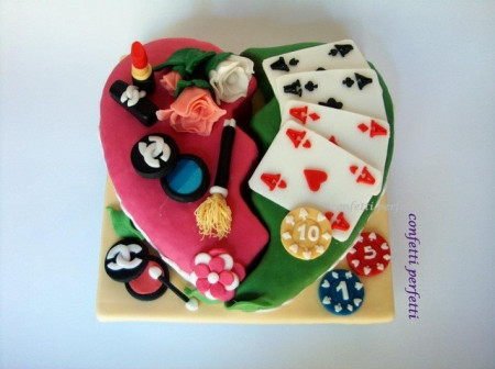 Torta decorata in pasta di zucchero Poker e Trucco