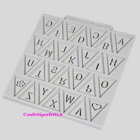 Alfabeto con Lettere e Bandierine. Stampo in Silicone. Bunting Alphabet Katy Sue.