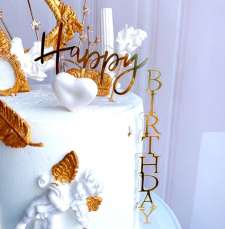 Buon Compleanno in Oro. Happy Birthday in Verticale. Cake Topper