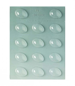 3,8 x 3 cm circa. 14 Cavità. Stampo Uovo di Cioccolato in policarbonato.Pasqua