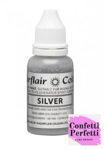Argento. Vernice a Gocce. Per Panna Creme Burro e Pasta di Zucchero. 14 ml. Sugarflair
