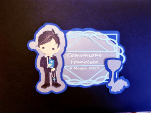 Cake Topper Comunione. Da personalizzare con figura Bambino Colore Bordo e Testo