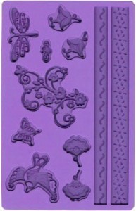 Colombe Farfalle Fiori e Boccioli più 2 bordure. Stampo in silicone.