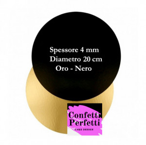 Diametro 20 cm. 4 mm. Cake Board Oro/Nero. Vassoio Sottotorta