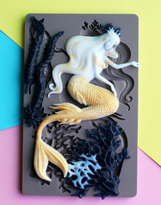 Grande Sirena di 18 cm tra il Corallo. Mare. Mermaid Seaweed Silicone Mold Kitchen. Stampo silicone