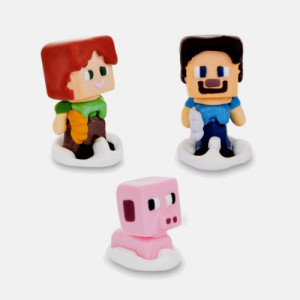 Minecraft. Set di 3 Personaggi di zucchero Steve Alex e Pig. Modecor