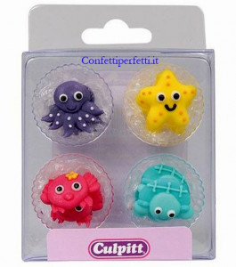 Set di 12 decorazioni in zucchero a tema Animali Marini. Culpitt