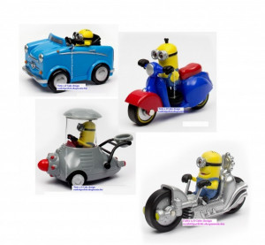 Set di 4 Fantastici e introvabili Modellini in PVC e metallo di Minion. Despicable Me.