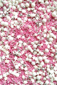 Sprinkle Glitter di Zucchero. Stelle Perle Bianche e Raggi Rosa. Natale Ballerina. 100 gr.