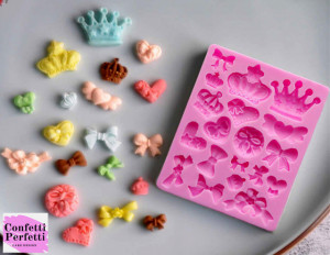 19 Fiocchi e Corona. Stampo Fiocco in silicone. Crown lace Bow Silicone Cake Fondant Molds