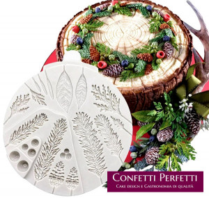 Bellissimo stampo di 12 Foglie e Bacche. Natale. Stampo in silicone. Christmas Leaf Fondant Cupcake Mold Silicone