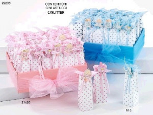 Confezione di 30 Astucci Bianchi a Righe Glitter Azzurre "Bomboniere Car"