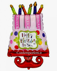 Palloncino gigante in Mylar a forma di Torta con candeline con scritta Happy Birthday !!