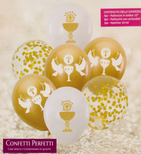 Prima Comunione. Set di 8 palloncini + Nastrino e Coriandoli. Gonfiabili a Elio o Aria
