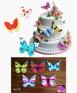 Set B. Farfalle volanti in Wafer Paper edibili. Cake Topper