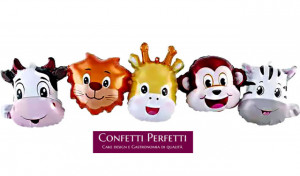 Animali. Palloncino Mucca Leone Giraffa Scimmia e Zebra. Festone di 107 x 31 cm in Mylar