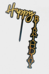Buon Compleanno in Oro e Nero. Happy Birthday in Verticale. Cake Topper