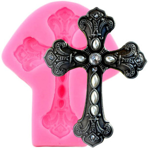 Croce decorata con Perle incise. Jeweled Cross Fondant Mold. Stampo in silicone