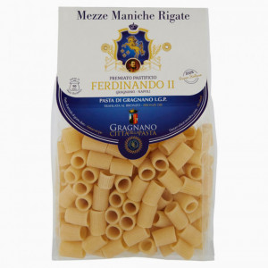 Mezze Maniche Rigate. 500 gr. Pastificio Ferdinando II. Gragnano. IGP