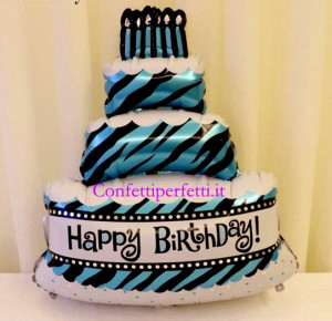 Palloncino gigante in Mylar a forma di Torta a piani con scritta Happy Birthday !!