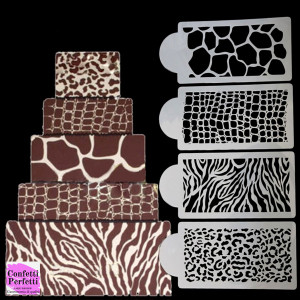 Pelle di Zebra Leopardo Coccodrillo e Giraffa. Set di 4 fantastici Stencil