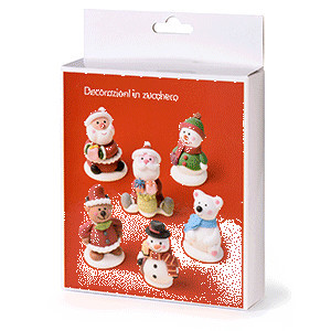 Babbo Natale Pupazzo di Neve GingerBread Orsetto. Confezione di 6 personaggi in pasta di zucchero