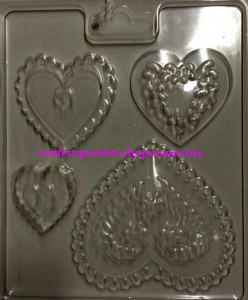 Cuori decorati. Stampo in policarbonato flessibile.