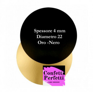 Diametro 22 cm. 4 mm. Cake Board Oro/Nero. Vassoio Sottotorta