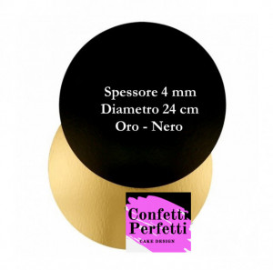 Diametro 24 cm. 4 mm. Cake Board Oro/Nero. Vassoio Sottotorta