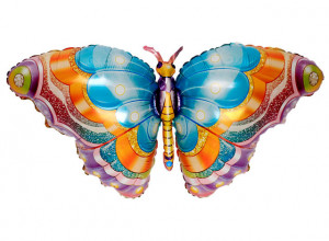 Farfalla colorata. Palloncino XL Metalfoil di 99 x 48 cm. Gonfiabile a Elio