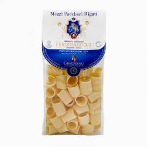 Mezzi Paccheri Rigati. 500 gr. Pastificio Ferdinando II. Gragnano. IGP