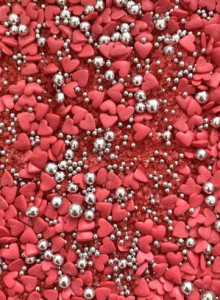 Sprinkle Glitter di Zucchero. Cuori Rossi Natale e Perle Argento. Passion. 100 gr.