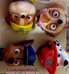 Stampo in silicone del viso dei Paw Patrol. Chase, Marshall, Rubble e Skye.