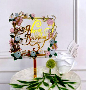 Buon Compleanno in Cornice Quadrata. Happy Birthday. Cake Topper