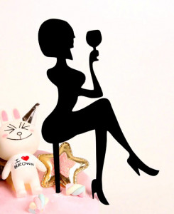 Ragazza con Bicchiere. Sagoma Nera. Cake Topper