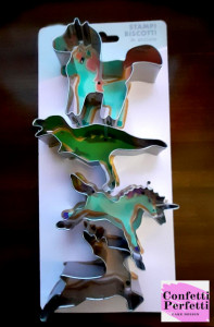 Unicorno Pony Dinosauro e Renna. Set di 4 grandi tagliapasta in metallo