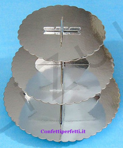 Alzata in Cartoncino ARGENTO a 3 piani per Cup Cake e Muffin 35 cm.