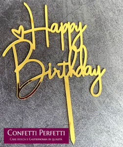 Buon Compleanno con Cuore in Oro. Happy Birthday. Cake Topper