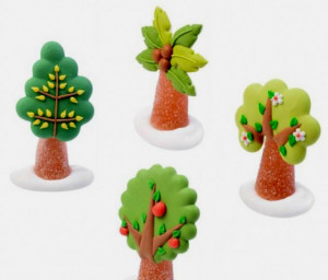 Set di 4 Alberi con Fiori Foglie Mele e Palma in Zucchero e Gelatina