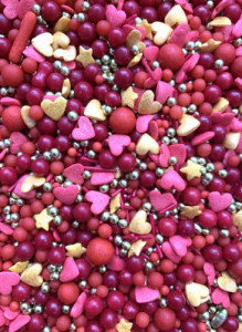 Sprinkle Glitter di Zucchero. Cuori e Perle Rosse Natale. Fair of Love. 100 gr.