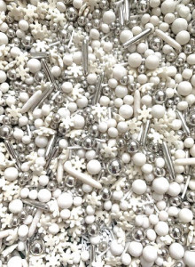 Sprinkle Glitter di Zucchero. Fiocchi di neve Bianche e Perle e Raggi Argento Natale. The Snow Queen. 100 gr.