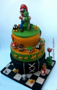 Torta decorata in pasta di zucchero Mario Bros