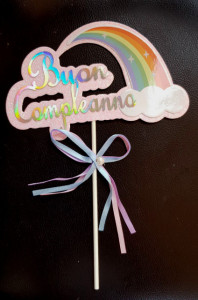Buon Compleanno Rosa con Arcobaleno e Fiocco. Cake Topper