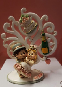 Cake Topper 3/D Sposi Festa con Albero della Vita. In Resina