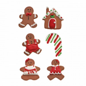 Gingerbread Natale. Set di 6 Decorazioni In Zucchero. Decora