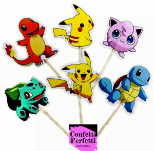 Pokemon Cake Topper. 24 Sagome colorate