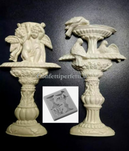 Splendida Fontana su colonna con Angeli e Uccellini. Stampo in silicone di 2 Fontane