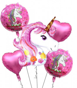 Unicorno. Palloncino Metal. Set Time to be a Unicorn di 5 palloncini gonfiabili a Elio