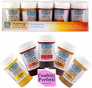 5 Coloranti per Cioccolato al Burro di Cacao. Giallo, Arancione, Rosso, Rosa e Oro. Cocol. Squires Kitchen
